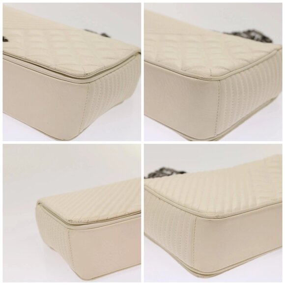 CHANEL Chevron x Matelasse Chain Shoulder Bag Lamb Skin White CC Auth 48469AV - Picture 16 of 16